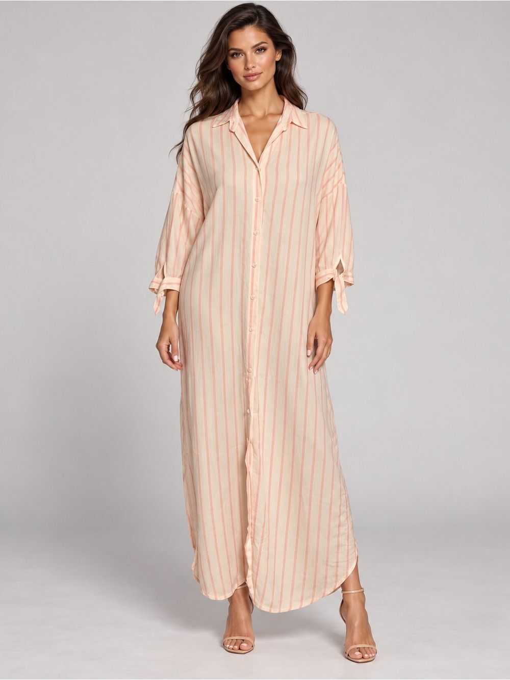 little peixoto Revolve Pink White Striped Long Sleeve Maxi Shirt Dress One Size